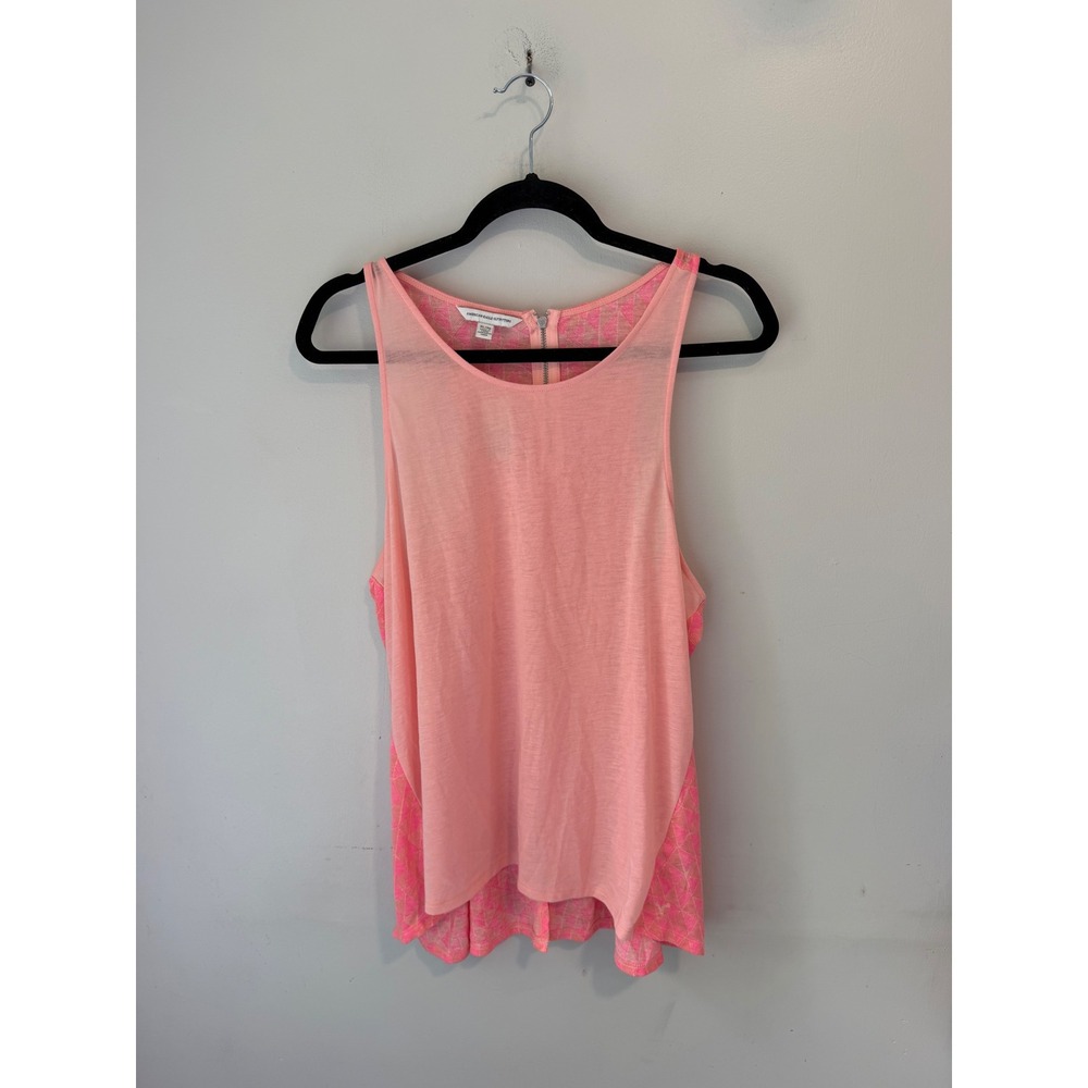 American Eagle Peach Neon Pink Geometric Back Zip Tank Top XL 21143516